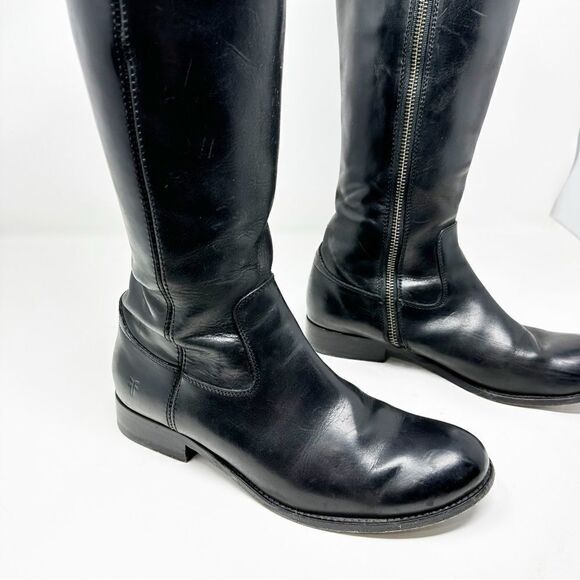 Frye Black Leather Tall Zip Riding Equestrian Boots Womans 7.5 - Picture 2 of 14
